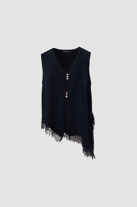 Blusa acetinada assimétrica com renda
