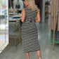 Vestido midi às riscas