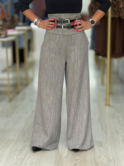 Calças em Espinha de Peixe com Cinto