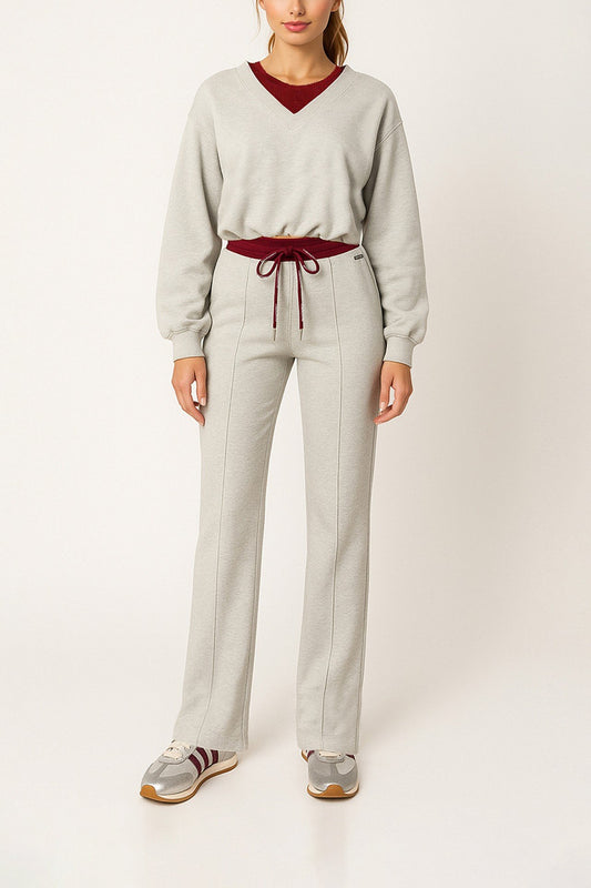 Sweatshirt cropped em cinzento com decote em V