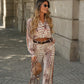 Camisa estampada animal em cetim
