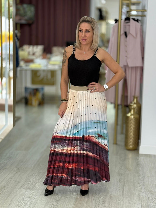 Saia Comprida Plissada com Padrão