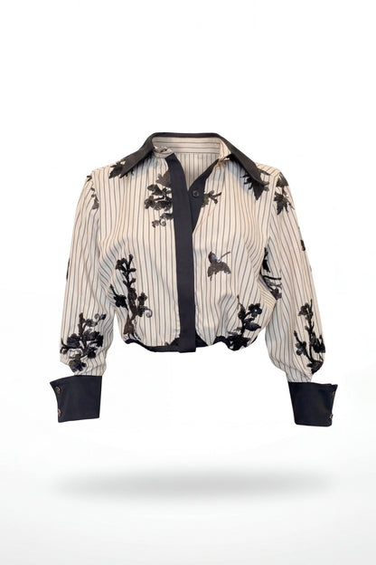 Camisa às Riscas com Bordado