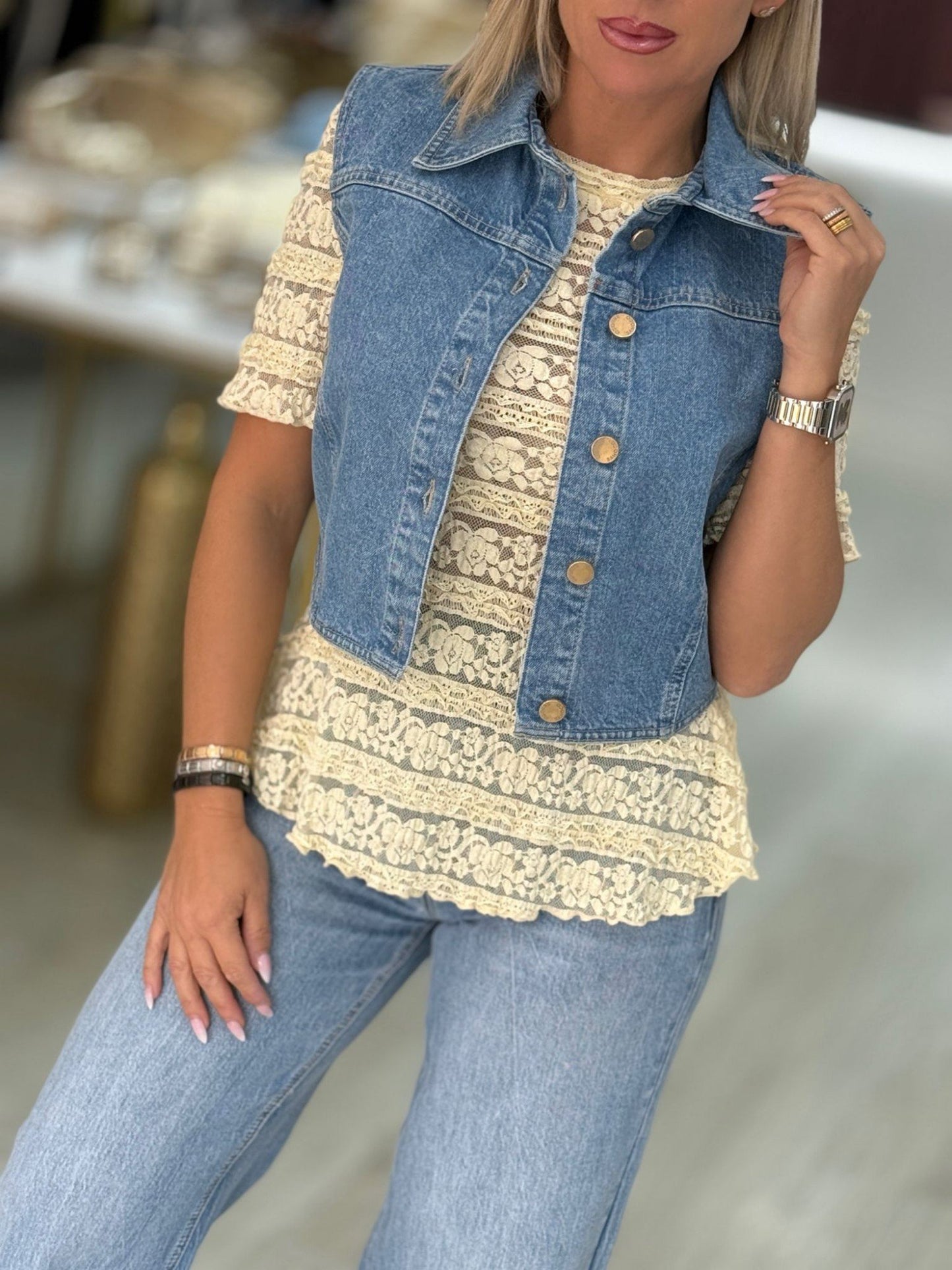 Colete Crop Denim