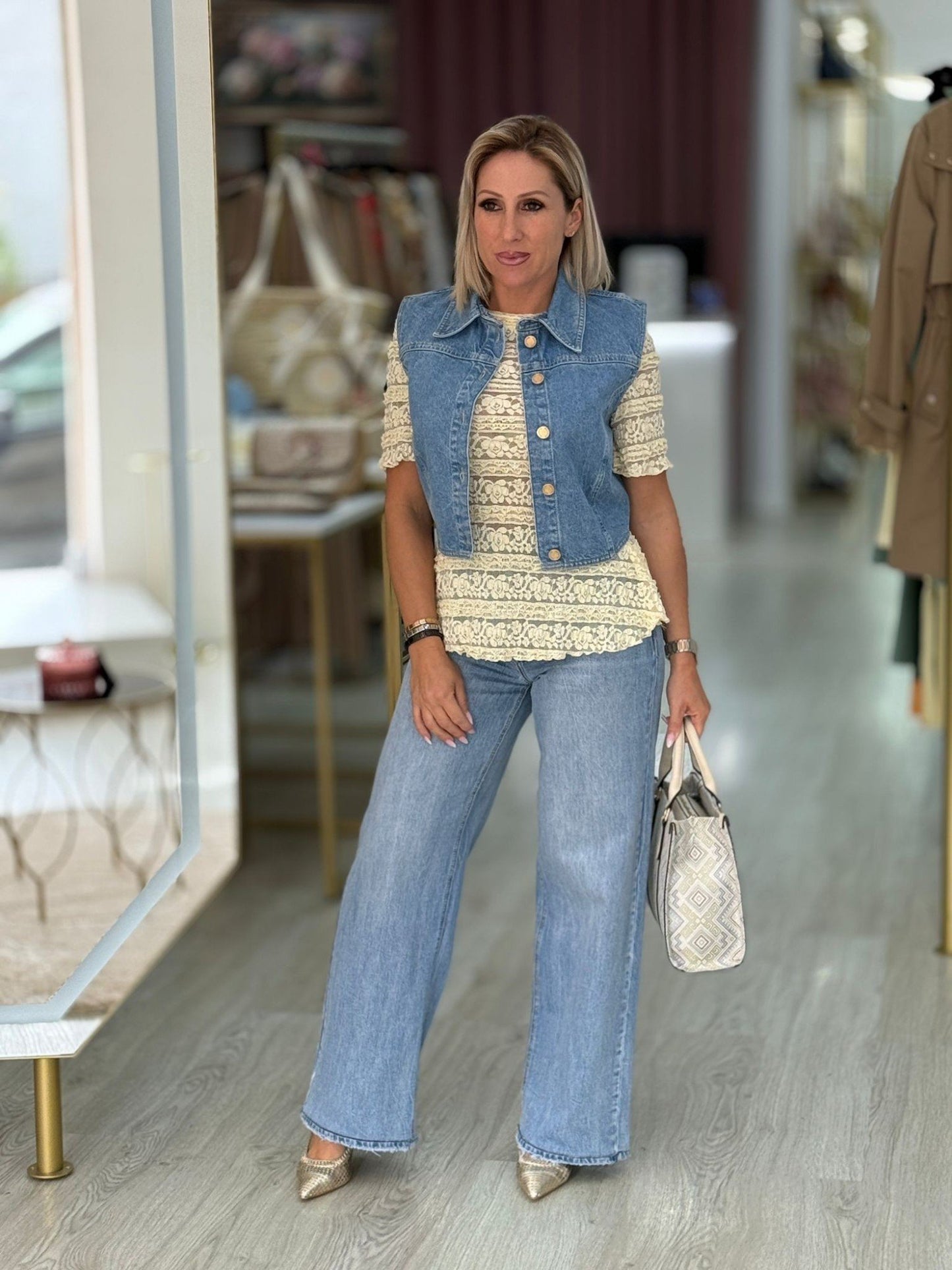 Colete Crop Denim