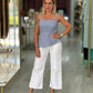 Top Peplum com Riscas e Alças Removíveis