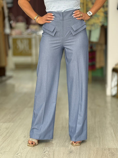 Calças azul denim pala dupla