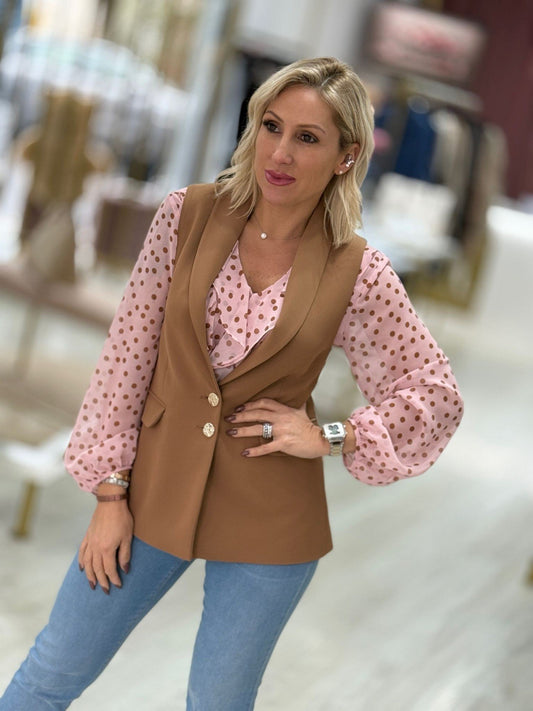 Colete comprido camel