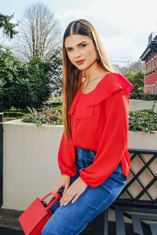 Túnica vermelha gola marinheiro