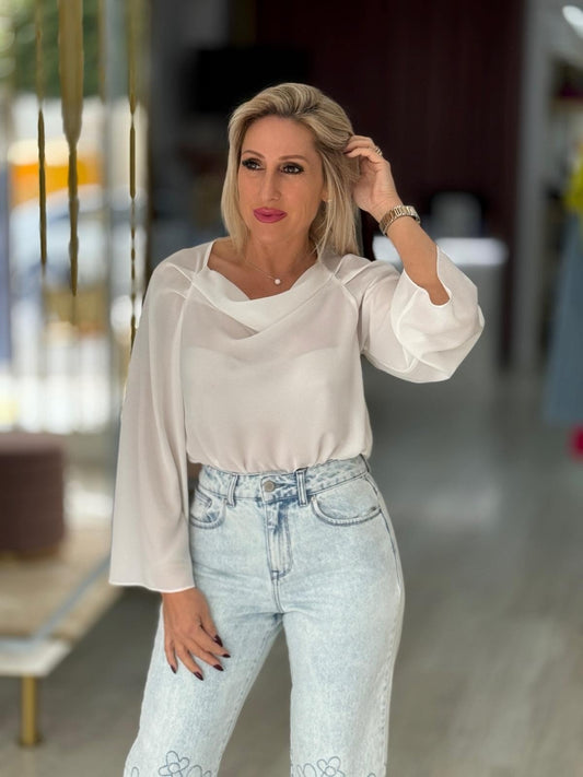 Túnica pérola gola drapeada