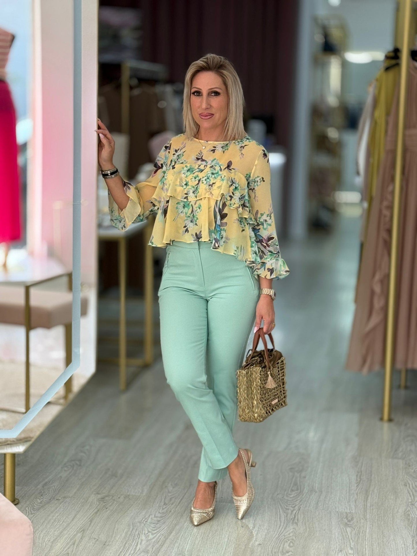 Túnica camadas estampado botânico