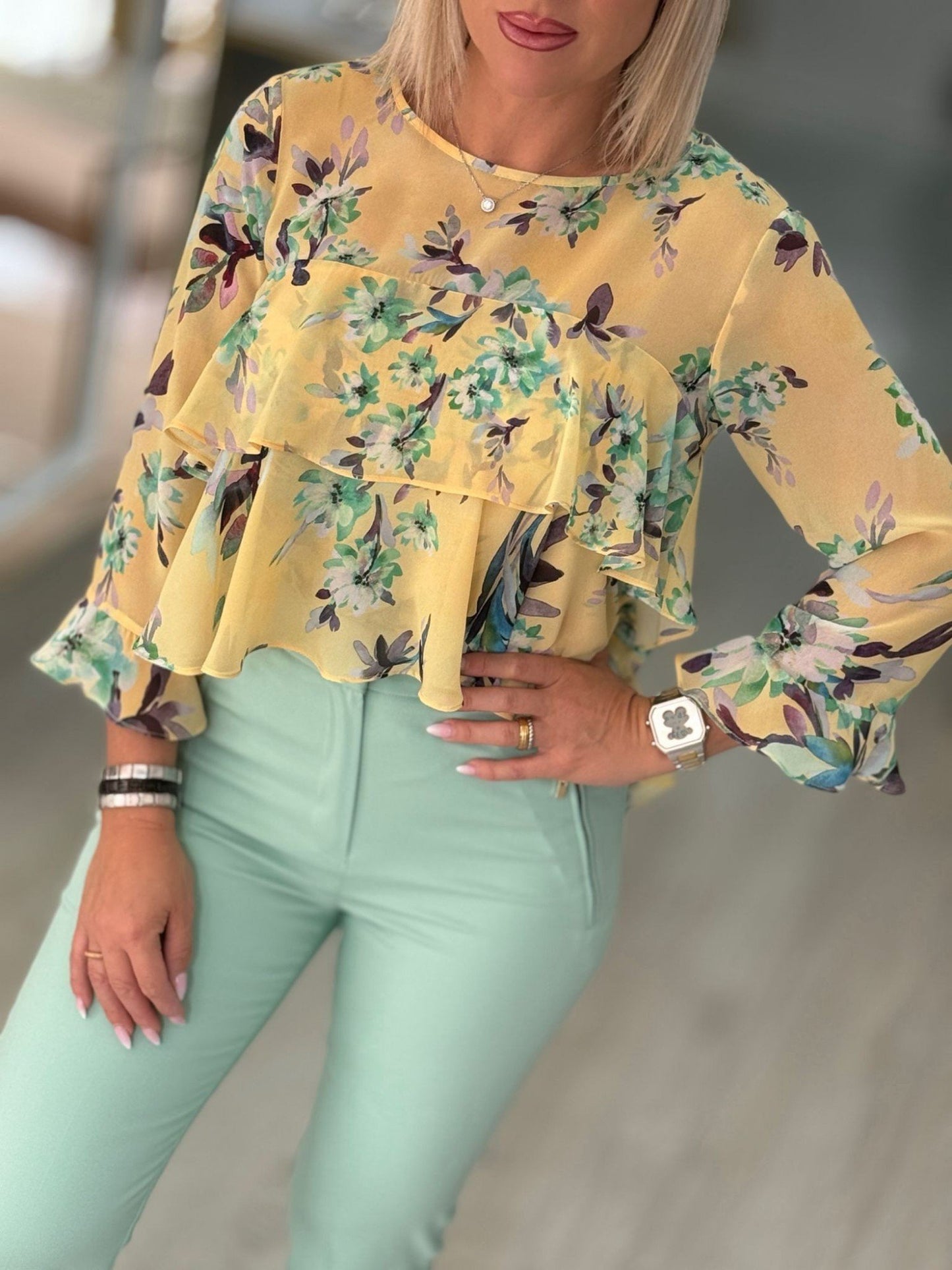 Túnica camadas estampado botânico