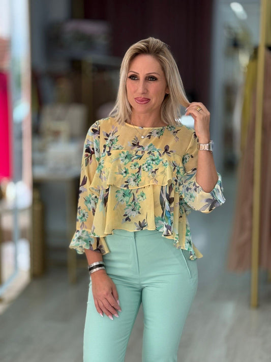 Túnica camadas estampado botânico