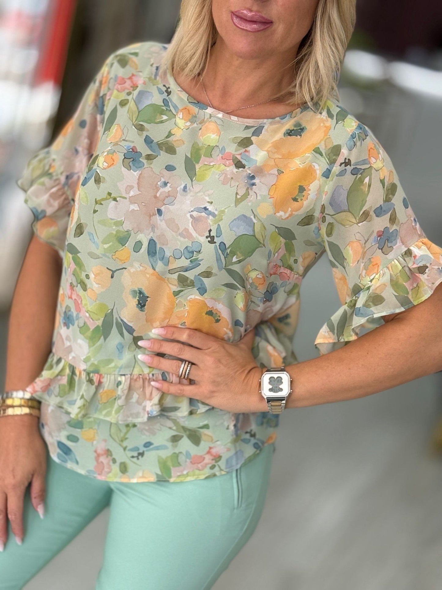 Túnica estampada folhos