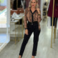 Blusa estampada de decote em V com laçada