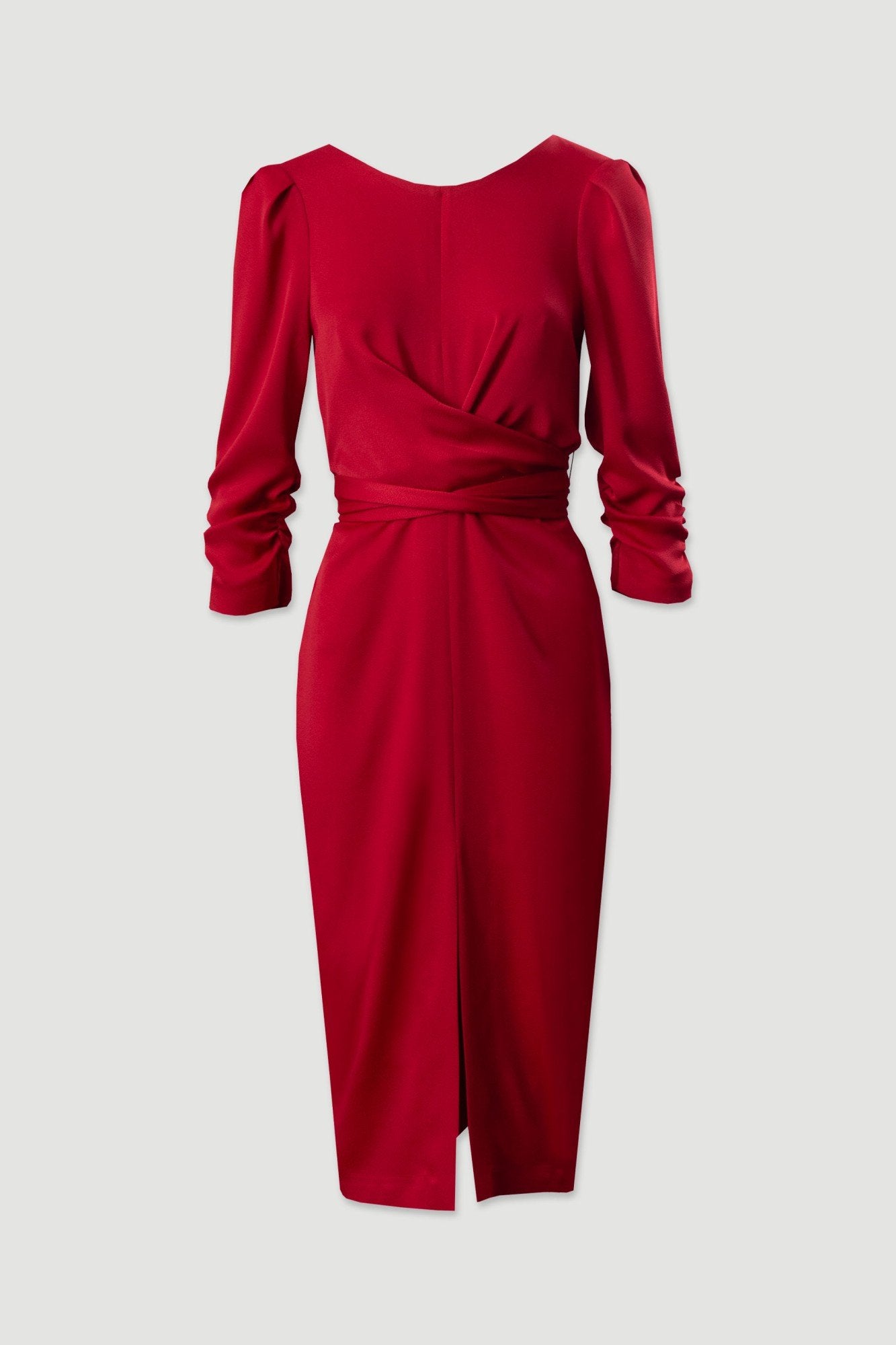 Vestido midi com nó frontal e decote em V nas costas