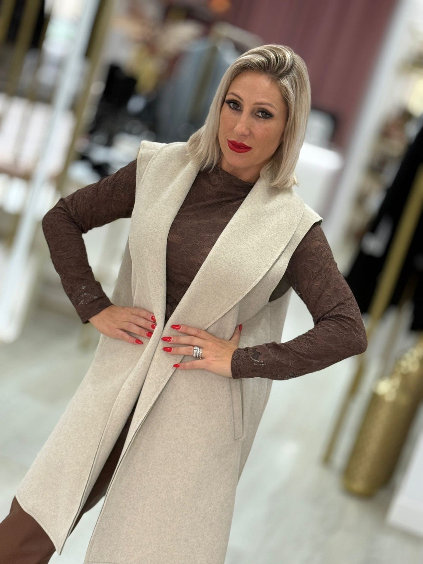 Colete longo com gola ampla (+ cores)