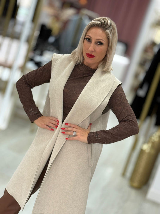 Colete longo com gola ampla (+ cores)