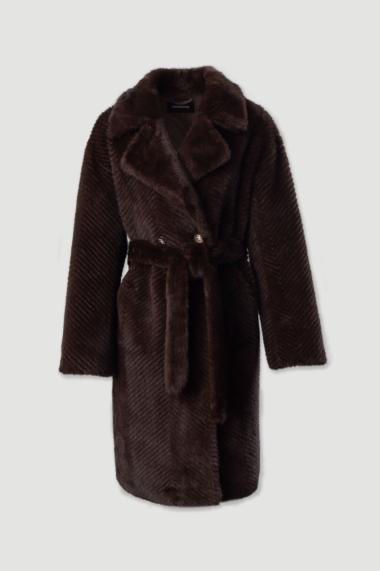 Casaco de pelo comprido com cinto