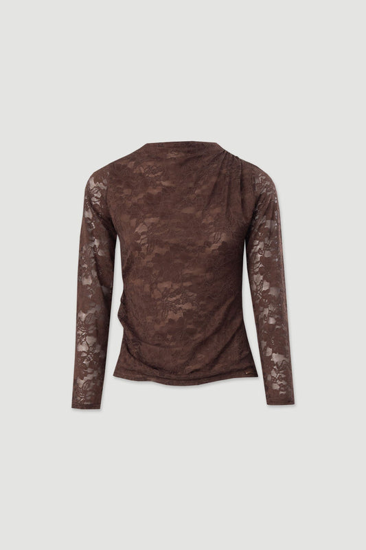 Camisola em tecido rendado com detalhe de franzido (+ cores)