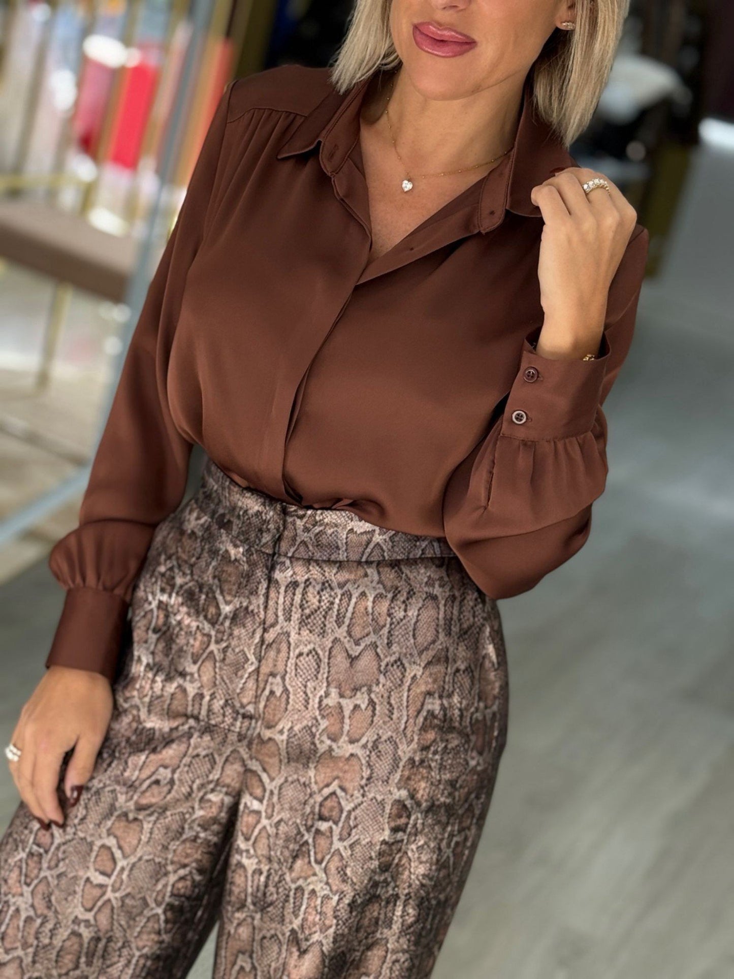 Camisa acetinada de manga comprida (+ cores)