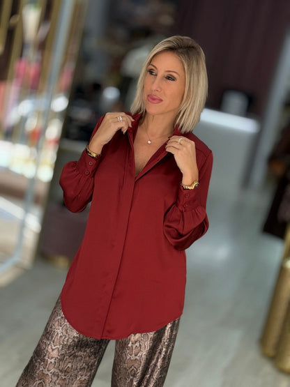 Camisa acetinada de manga comprida (+ cores)