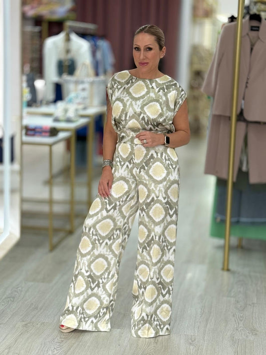 Calça estampada acetinada