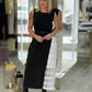 Vestido midi com tecido de renda na lateral a contrastar