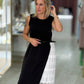 Vestido midi com tecido de renda na lateral a contrastar