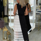 Vestido midi com tecido de renda na lateral a contrastar