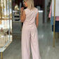 Calça wide leg com pregas em xadrez suave