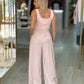 Calça wide leg com pregas em xadrez suave