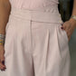 Calça wide leg com pregas em xadrez suave