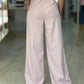 Calça wide leg com pregas em xadrez suave