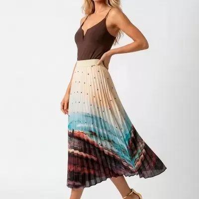 Saia Comprida Plissada com Padrão