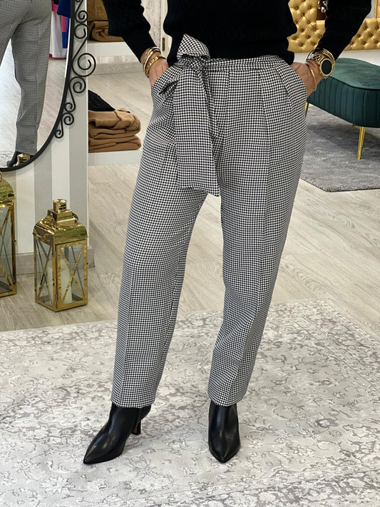 Calça laço pied de poule